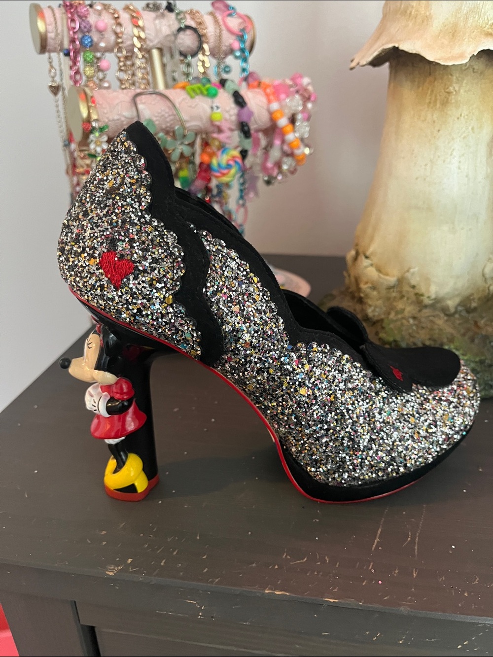 Irregular Choice Black Velvet & Multicolor Glitter Mickey Ear Pumps - Picture 6 of 9